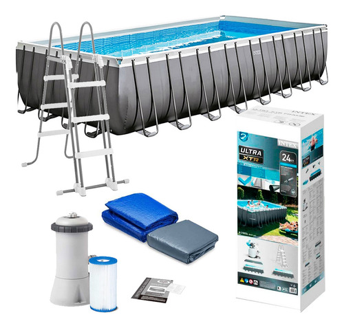 D_626234-MLU75125765335_032024-O.jpg Piscina Estructural Rectangular Intex 26364 Con Capacidad De 31805 Litros De 732cm De Largo X 366cm De Ancho Gris Oscuro Dise?o Mosaico
