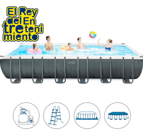 D_656862-MLU75125203475_032024-O.jpg Piscina Estructural Rectangular Intex 26364 Con Capacidad De 31805 Litros De 732cm De Largo X 366cm De Ancho Gris Oscuro Dise?o Mosaico