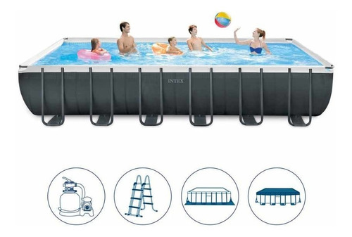 D_733206-MLU70031864355_062023-O.jpg Piscina Estructural Rectangular Intex 26364 Con Capacidad De 31805 Litros De 732cm De Largo X 366cm De Ancho Gris Oscuro Dise?o Mosaico
