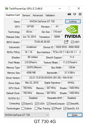 Tarjeta De Video Nvidia Ge Force Gt 730 4gb Juegos Diseño