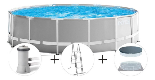 D_759223-MLA46144237592_052021-O.jpg Piscina Estructural Redonda Intex 26726 Con Capacidad De 16805 Litros De 457cm De Di?metro Gris Claro Dise?o Mosaico