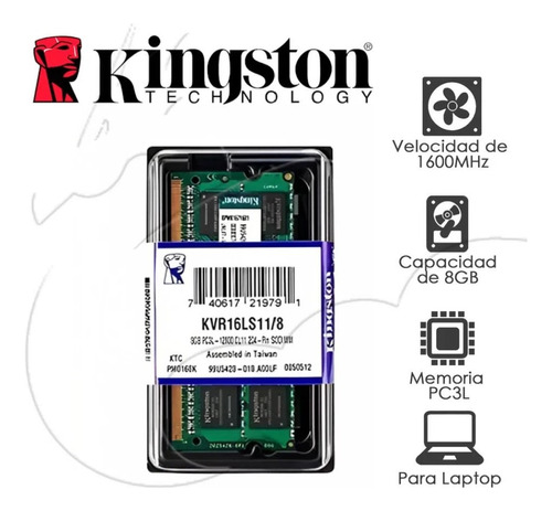D_780422-MLU74419511306_022024-O.jpg Memoria Ddr3 Sodimm 8gb 1 Kingston Pc3l 1.35v Kvr16ls11/8