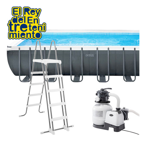 D_785806-MLU75125291277_032024-O.jpg Piscina Estructural Rectangular Intex 26364 Con Capacidad De 31805 Litros De 732cm De Largo X 366cm De Ancho Gris Oscuro Dise?o Mosaico