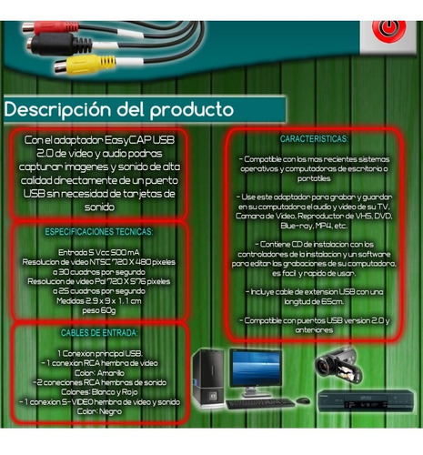 Capturadora de video easycap | Audio y video Usb 2.0