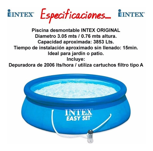 Piscina Gomon Intex 3900lts 305 X 76mts Bomba Y Filtro Inc