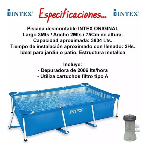 D_961986-MLU31245681970_062019-O.jpg Piscina Rectangular Intex 3x2 76cm Bomba Y Filtro 2 Regalos
