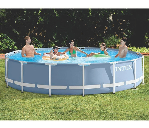 D_991974-MLU70045247692_062023-O.jpg Piscina Estructural Redonda Intex 26712 Con Capacidad De 6503 Litros De 366cm De Di?metro Gris Claro Diseño Mosaico