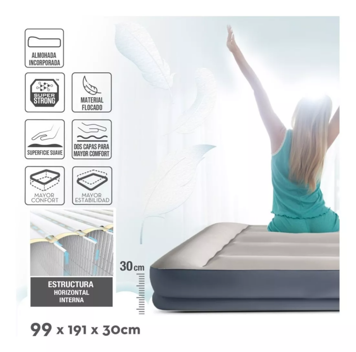 Colchon Sommier Intex Inflable Autoinflable 1 Plaza 220v